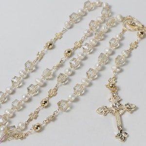 FAST SHIPPING!! Handcrafted Beautiful Gold Rosary, Wedding Rosary, Communion Rosary, Christening Rosary, Confirmation Rosary, Rosary Gift