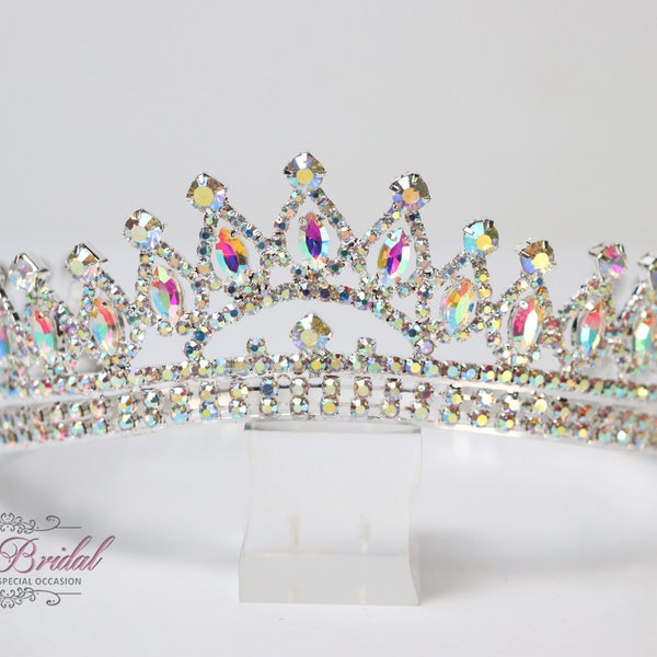 FAST SHIPPING! Silver Aurora Borealis Sparkling Tiara, Crystal Tiara, Wedding Tiara, Crown, Princess Tiara, Quinceañera, Sweet 16 Tiara