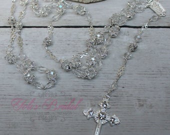 FAST SHIPPING!! Handcrafted Beautiful Silver Rosary, Wedding Rosary, Communion Rosary, Christening Rosary, Confirmation Rosary, Rosary Gift