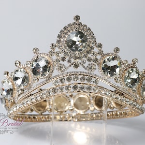 FAST SHIPPING! Gold Sparkling Crown, Crystal Tiara, Wedding Tiara, Crown, Princess Tiara, Quinceañera, Sweet 16 Tiara, Full Crown