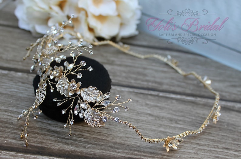 FAST SHIPPING Gold Swarovski Bridal Halo, Bridal Wreath, Bridal Hair Comb, Swarovski Hair Comb, Crystal Hair Comb, Swarovski Hairband image 3