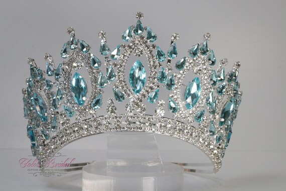 FAST SHIPPING!! Silver and Sky Blue Stones Tiara, Silver  display picture 1