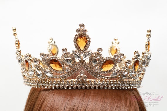 Rhinestones Pageant Round Crown, Gold Rhinestones Pageant Round Crown.5 main image 4