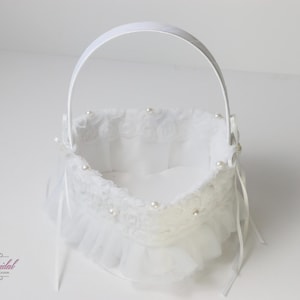 FAST SHIPPING!!! Beautiful and Romantic Flower Girl Basket, Satin Bride Basket, Wedding Basket with Lace Accents, Flower Girl Basket