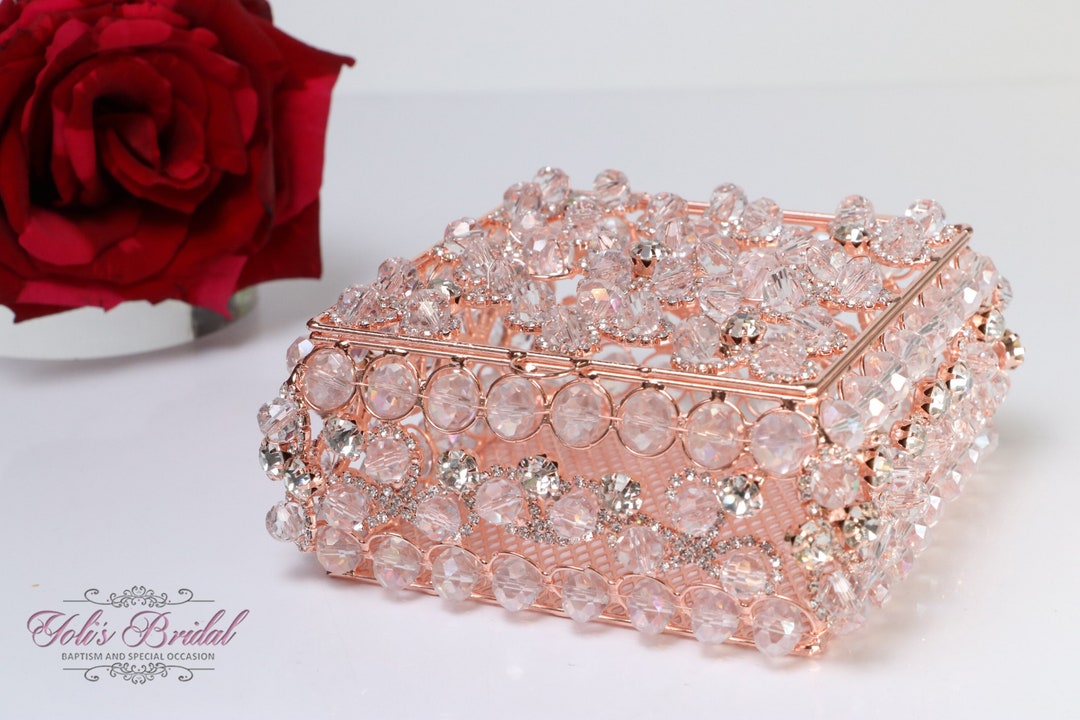 Fast Shipping!! Rose Gold Beautiful Crystal Rhinestones Box, Wedding ...