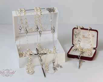 FAST SHIPPING!! Beautiful Wedding Lasso and Matching Rosary with Pearls in Silver, Wedding Lasso, Wedding Unity Cord, Wedding Gift