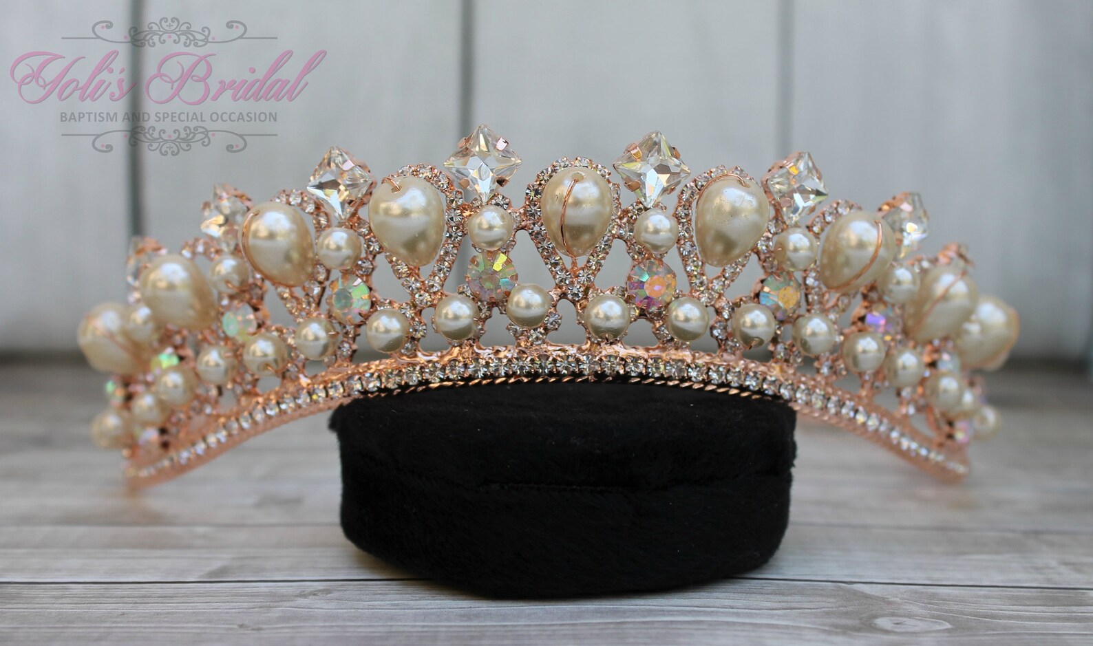 Tiara With Roses FAST SHIPPING! Beautiful Sparkling Rose Gold Pearl Tiara, Wedding Tiara ...