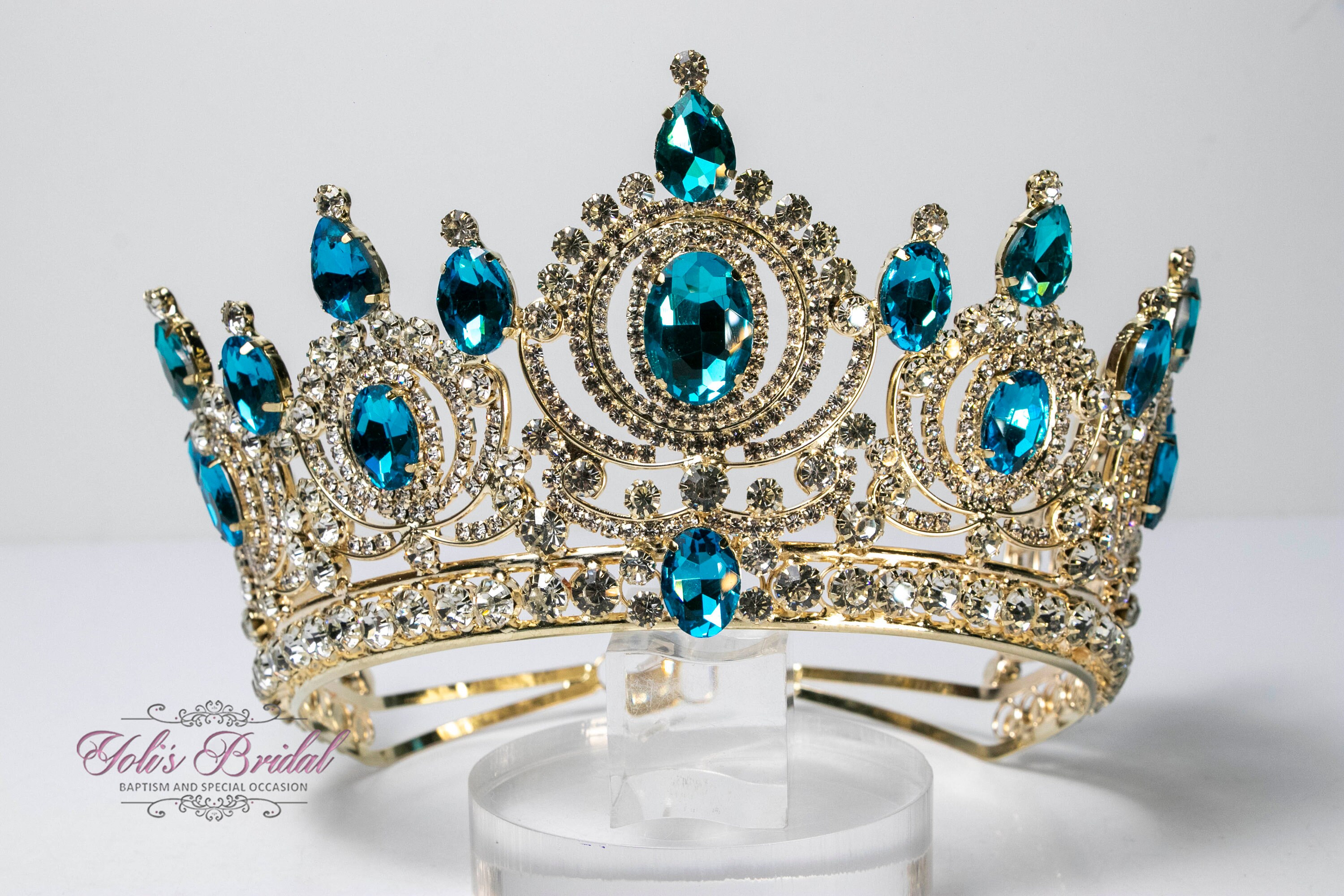 FAST SHIPPING! Gold Graceful Tiara With Turquoise and Clear  display picture 1