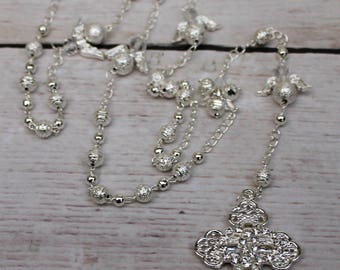 SALE*SALE!! Handcrafted Beautiful Wedding Silver Rosary, Wedding Rosary, Rosary Wedding Gift