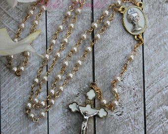 FAST SHIPPING!! Handcrafted Beautiful First Communion Rosary, Communion Rosary, Confirmation Rosary, Rosary Gift, First Communion Gift