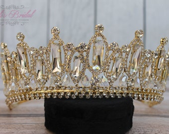 FAST SHIPPING!!! Gold Wedding Tiara, Gold Crystal Bridal Tiara, Gold Bridal Crown, Princess Tiara, Quinceañera Crown, Sweet 16 Sparkling