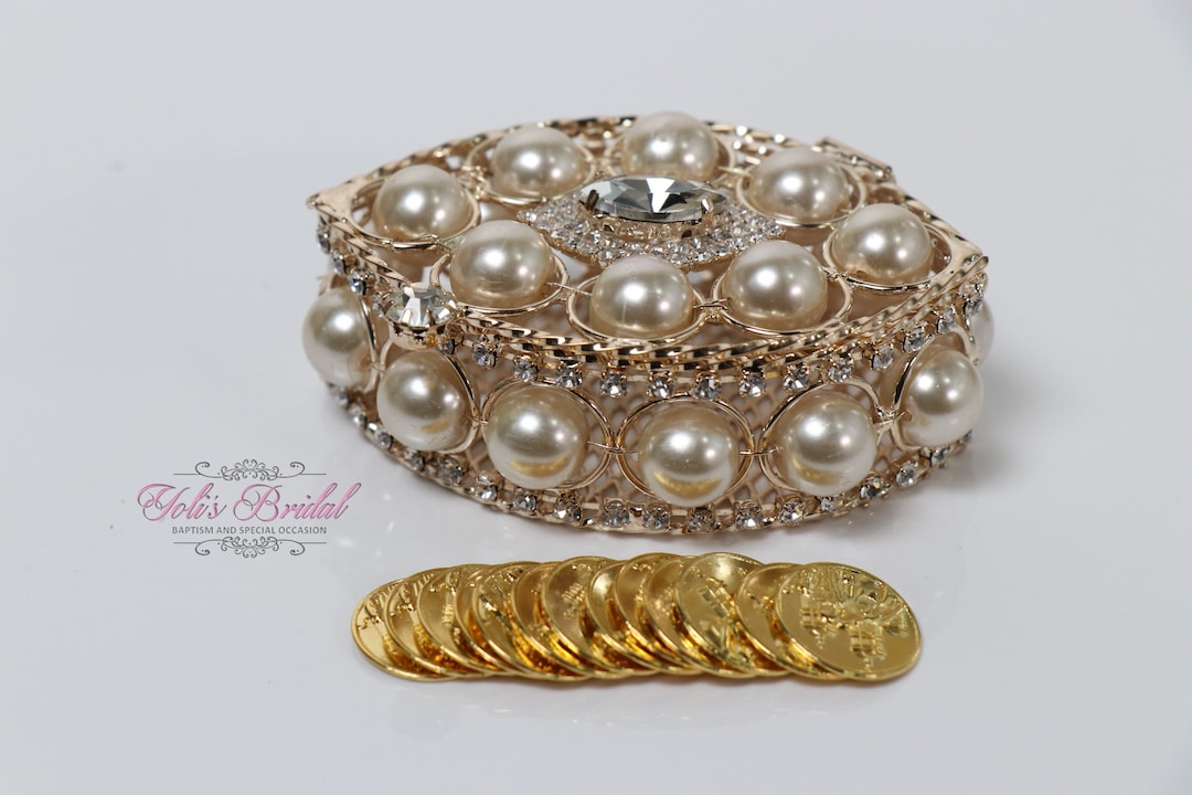Arras Rings NEW!! Gold Wedding Arras With Pearls, Wedding Golg Ring Box, Unity ...
