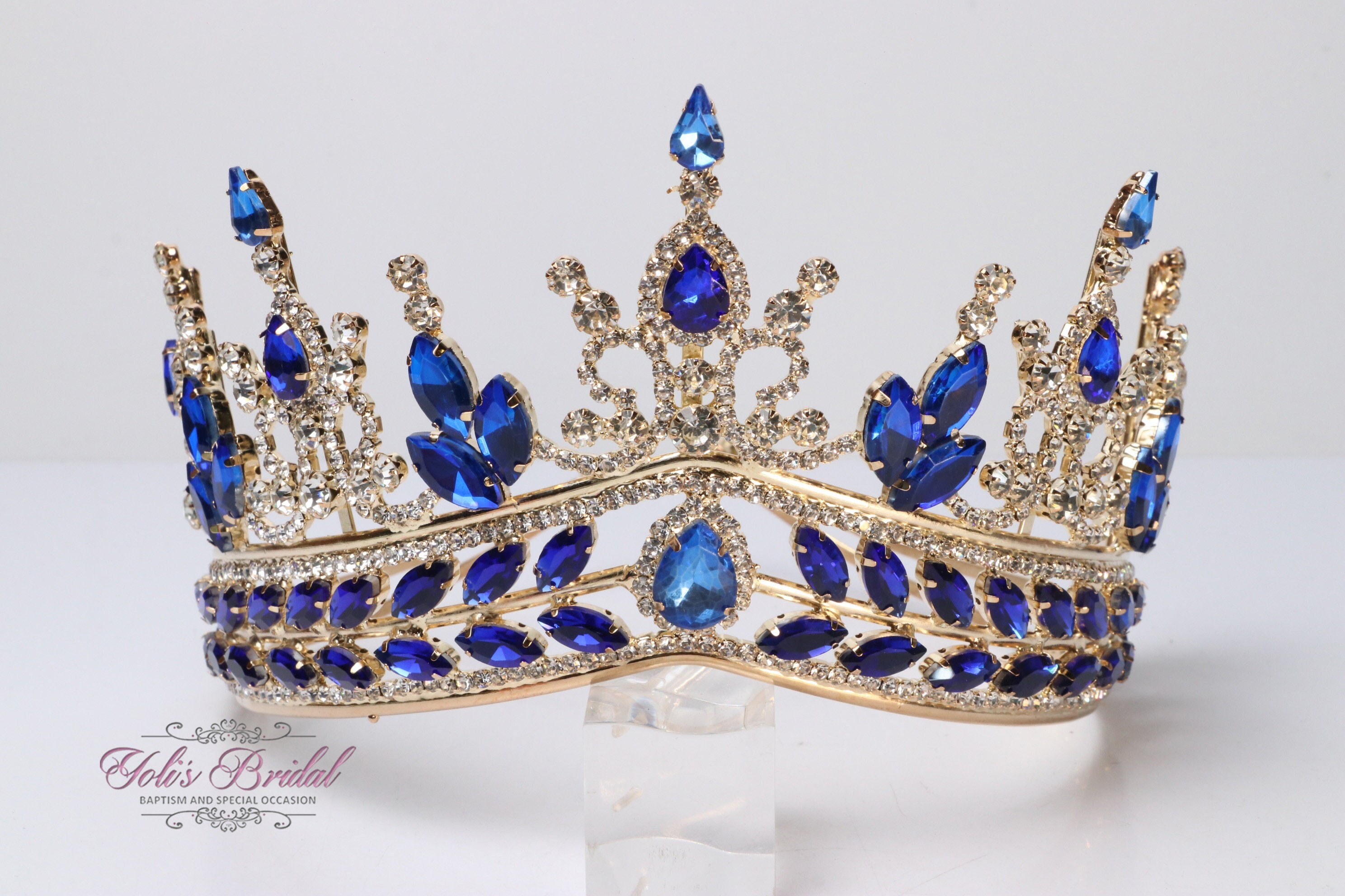 FAST SHIPPING!!! Gold and Blue Stones Tiara, Gorgeous Gold  display picture 1