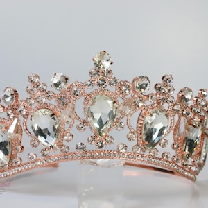 FAST SHIPPING!!! Rose Gold Wedding Tiara Clear Stones, Crystal Bridal Tiara, Gold Wedding Crown, Princess Tiara, Quinceañera Crown, Sweet 16