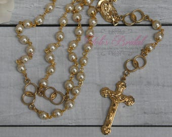 FAST SHIPPING!! Handcrafted Beautiful Gold Wedding Rosary Imported