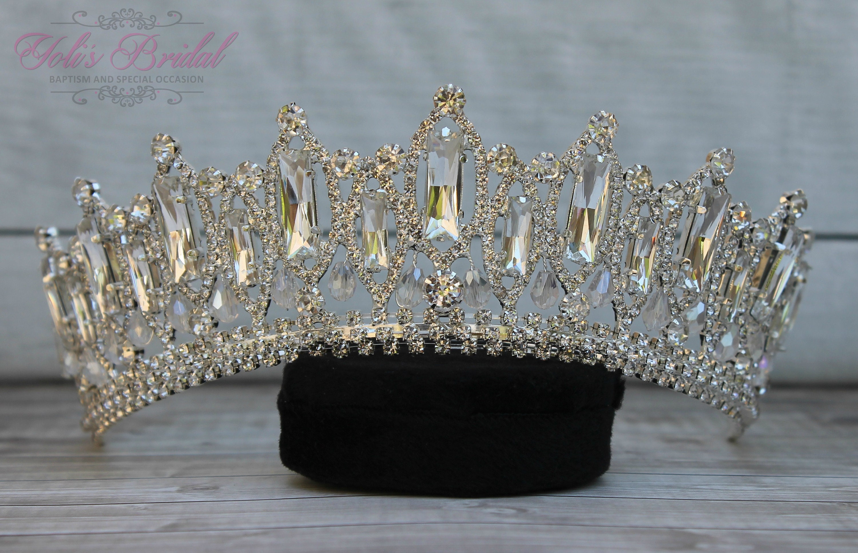 Rhinestone Crown Tiara For Wedding Prom Quinceanera Sweet 16 2 H x 6.15