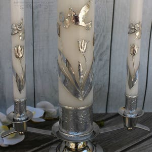 FAST SHIPPING Beautiful Silver Unity Candle Set with Silver Base Included in a Gorgeous Deluxe Box. Introductory Price until July 15th. image 2