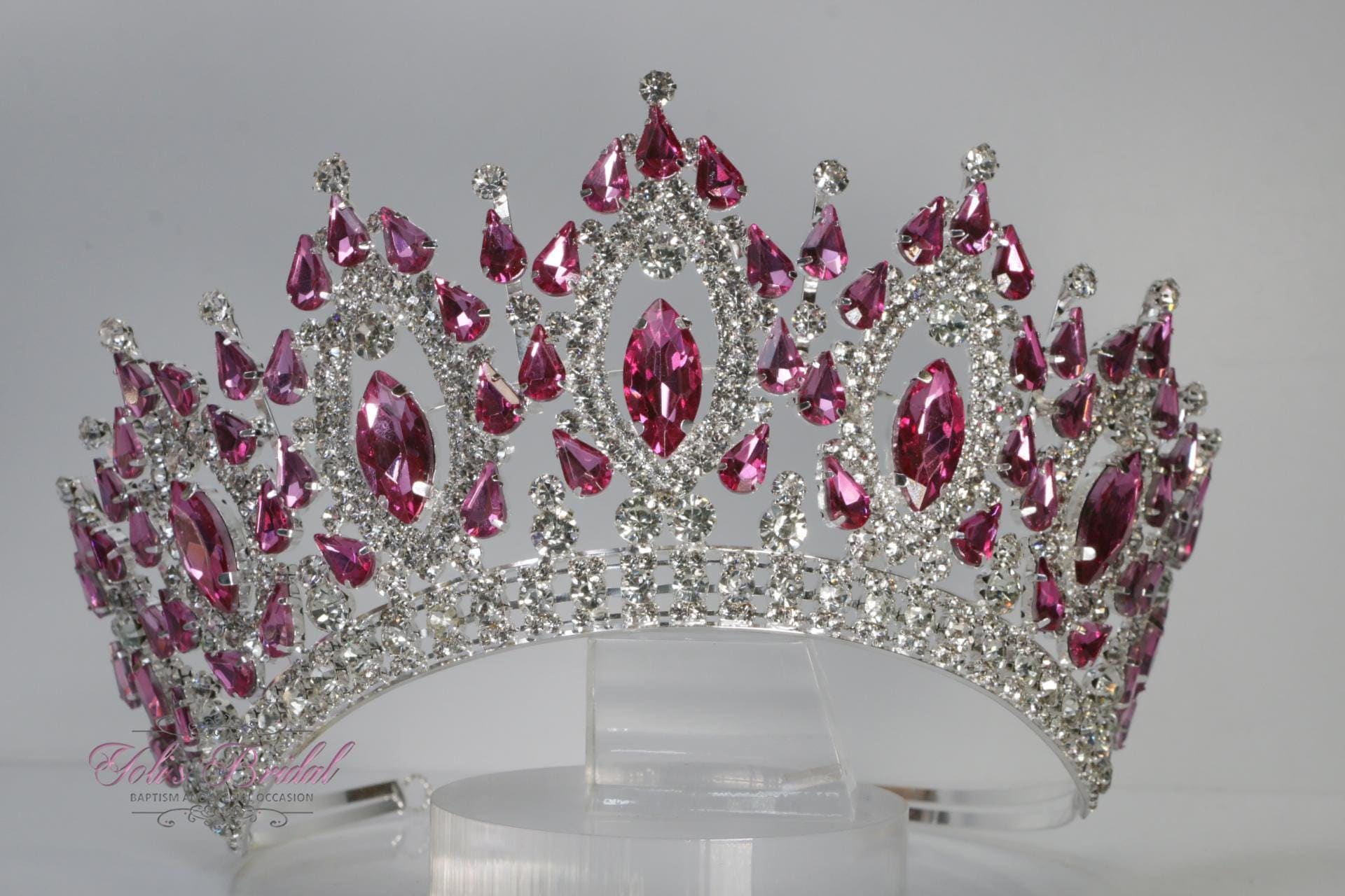 FAST SHIPPING!!! Beautiful Silver Crown With Hot Pink Stones