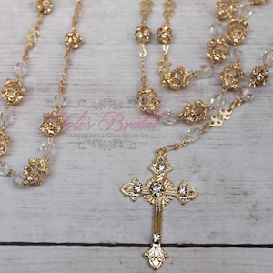 迅速な発送!! 手作りの美しいゴールドロザリオ、ウェディングロザリオ、聖体拝領用ロザリオ、洗礼用ロザリオ、堅信礼用ロザリオ、ロザリオギフト