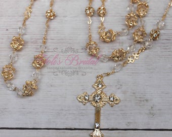 FAST SHIPPING!! Handcrafted Beautiful Gold Rosary, Wedding Rosary, Communion Rosary, Christening Rosary, Confirmation Rosary, Rosary Gift