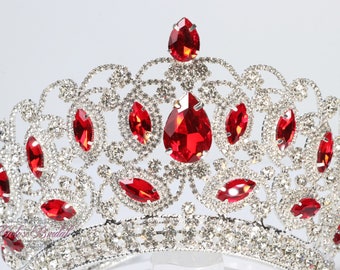 FAST SHIPPING!! Silver with Red Tiara, Gorgeous Silver Tiara, Silver Tiara with Red Stones, Tall Silver Tiara, Silver Crown, Red Crown