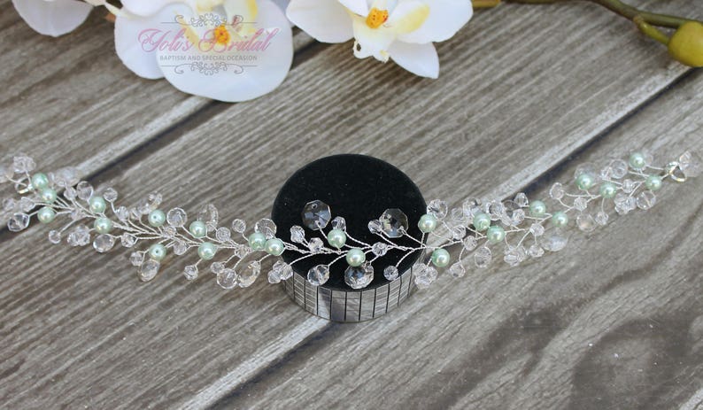 New Silver Crystal and Pearl Hair Vine, Sweet 16 Hair Vine, Quinceañera Braid, Bridal Hair Vine, Wedding Hair Comb, Bridal Headband image 5