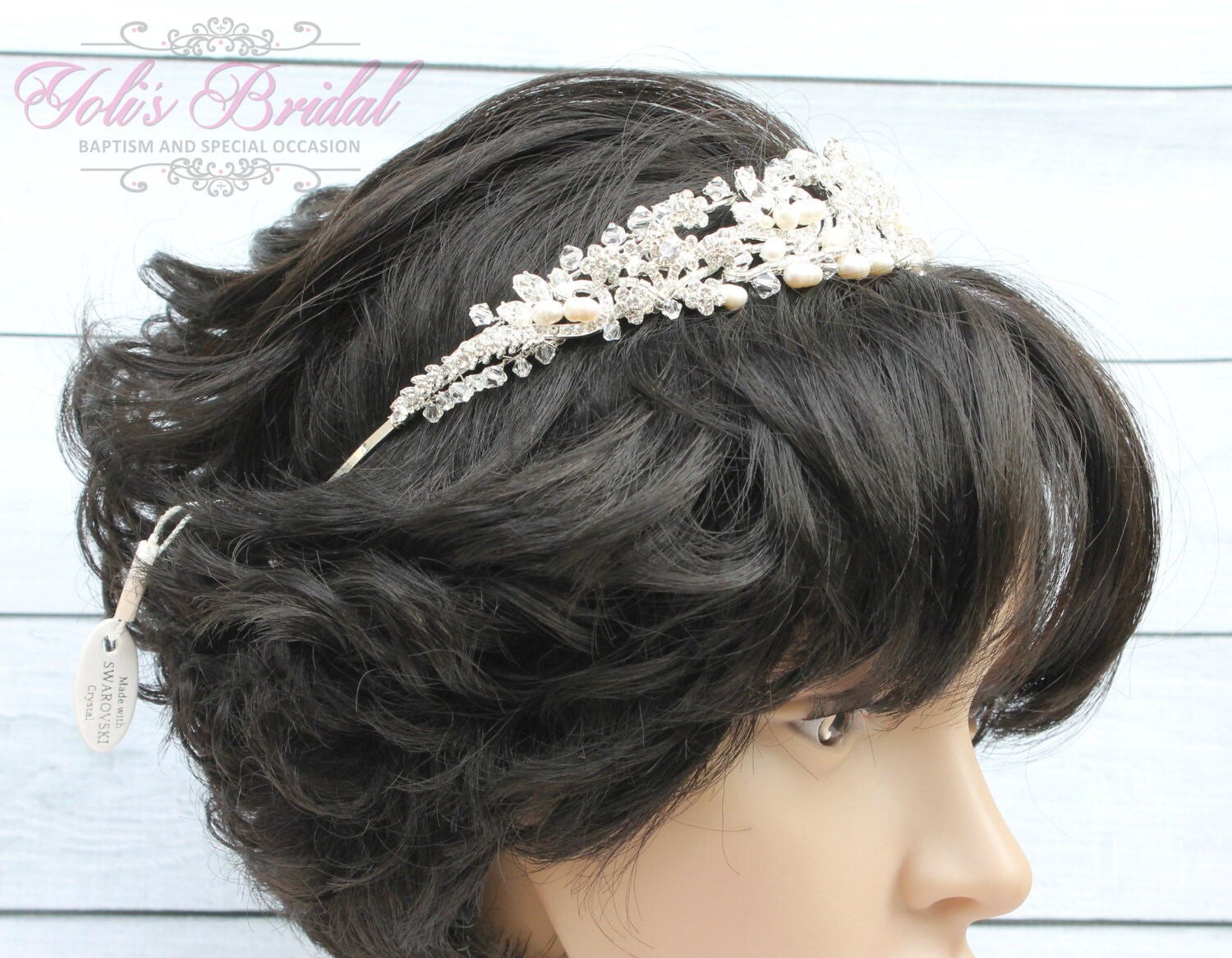 Swarovski Tiara With Fresh Water Pearls, Crystal Tiara 