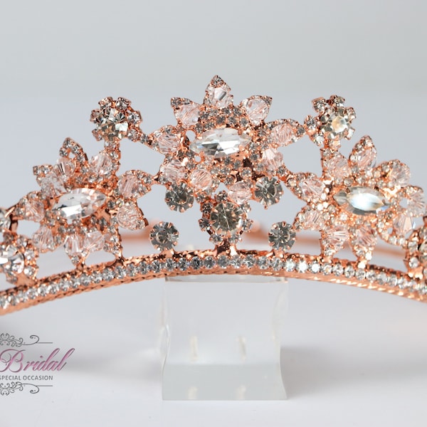 FAST SHIPPING! Rose Gold Sparkling Tiara, Crystal Tiara, Wedding Tiara, Crown, Princess Tiara, Quinceañera, Sweet 16 Tiara, Bridal Tiara