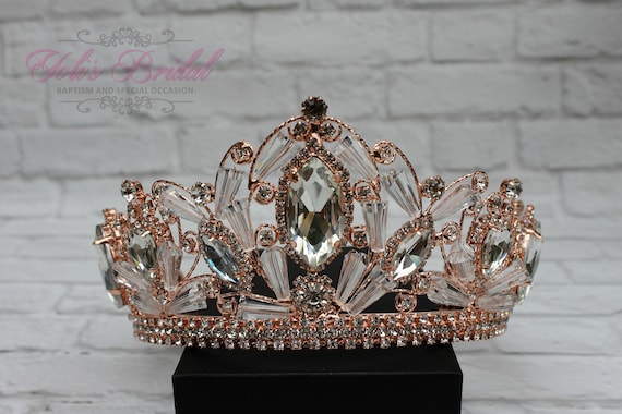 Bridal Headpiece, Rose Gold Crown, Royal Princess Crown, Floral Pageant Crown FAST SHIPPING!!! Rose Gold Round Crown, Royal Crown, Full  main image 2