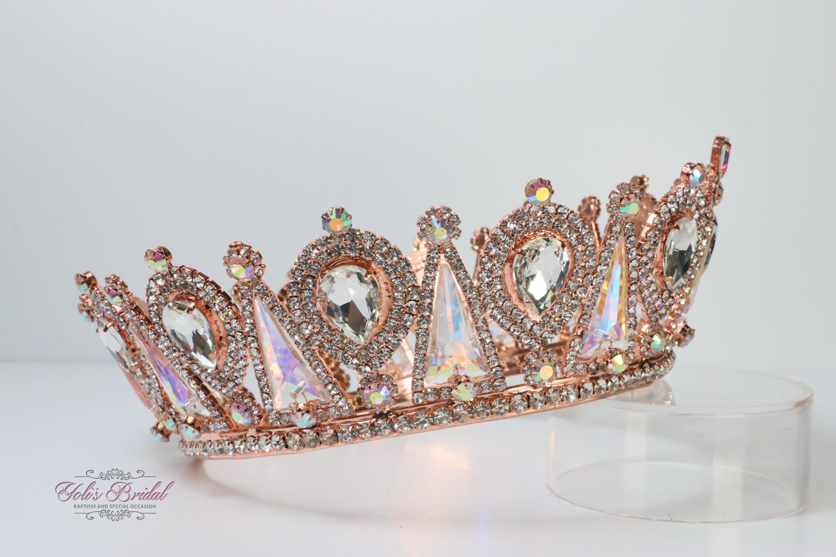 4953 Rose Gold Crown Cubic Zirconia Royal Queen Pageant Crowns Big Bridal Rose Gold Cubic Zirconia Tiara, Crystal Wedding Crown for  main image 4