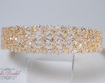 FAST SHIPPING!!! Zirconia Tiara, Quinceañera Tiara, Crystal Tiara, Wedding Tiara, Crown Wedding Headpiece, Gold Tiara, Bridal Headpiece.