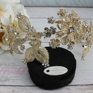 Flexible Gold Bridal Wreath with Swarovski and Fresh Water Pearls,  Bridal Headband,