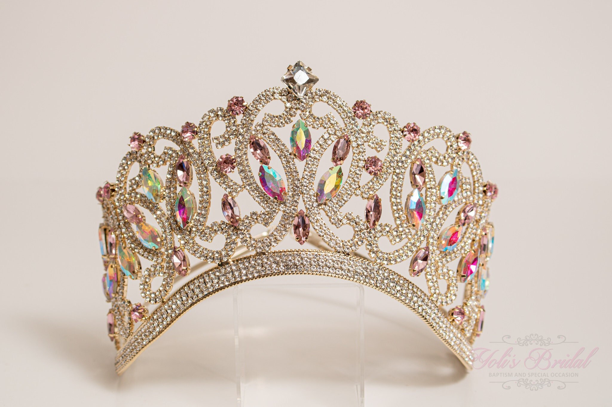 Couronne En Strass Baroque – Diadème De Mariée Scintillant, Alliage Doré/blanc, Diamètre 12.5 Cm - 2