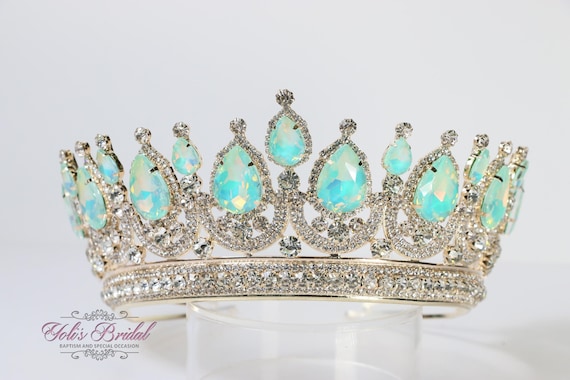 FAST SHIPPING! Gold Graceful Tiara With Opal Blue Crystals  display picture 3