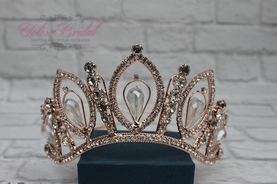FAST SHIPPING!!! Rose Gold Girl Tiara, Gorgeous Gold Crystal  display picture 2