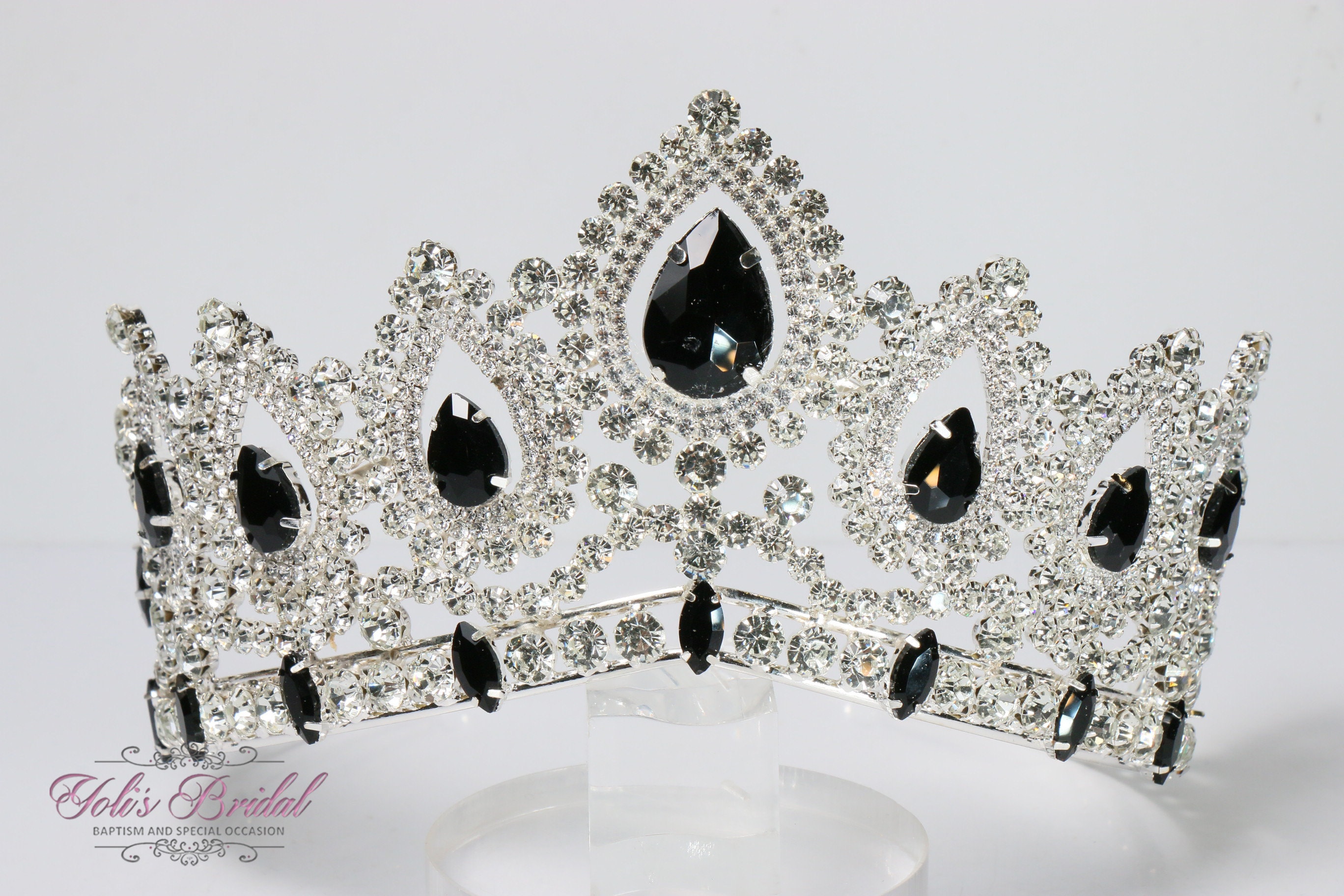 ブラックペイント　Tiara ティアラ 6cm Tall All Black Drip Crystal Wedding Queen Princess Tiara