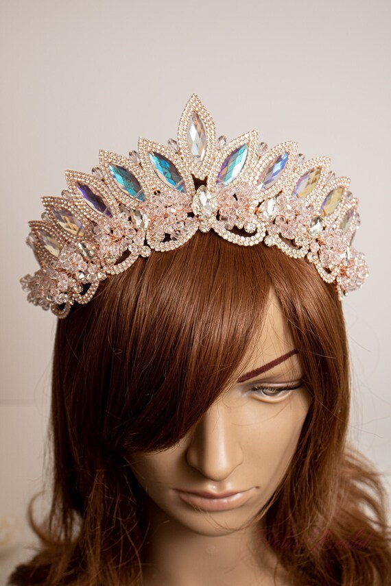 Rose Gold Tiara Iridescent Crystals FAST SHIPPING!!! Rose Gold Sparkling Tiara, Crystal Tiara  main image 4