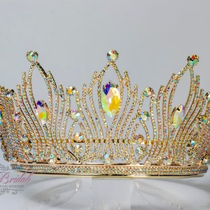 SCHNELLER VERSAND! Gold funkelnde Tiara, Aurora Borealis Kristall, Hochzeit, Krone, Prinzessin Tiara, Quinceamaßa, Sweet 16 Tiara, Braut Tiara