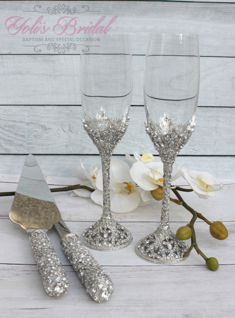 Swarovski Crystal Wedding Toast Set Champagne Glasses Etsy