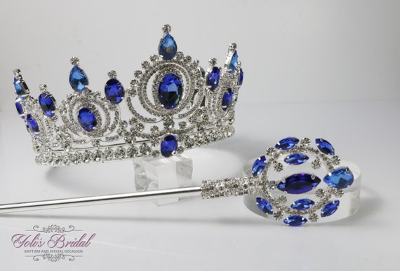 FAST SHIPPING! Silver With Royal Blue Stones Tiara, Gorgeous  display picture 1