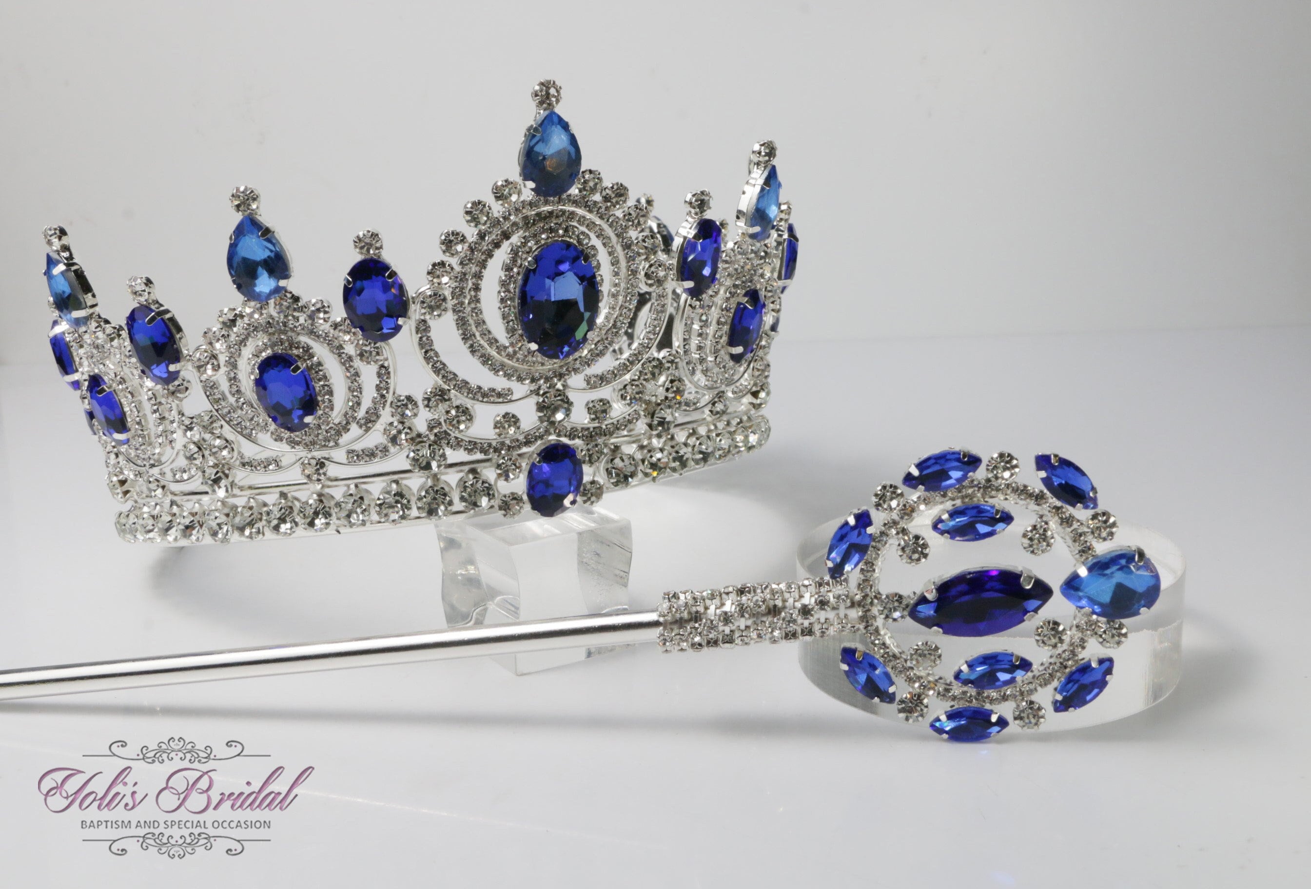 FAST SHIPPING! Silver With Royal Blue Stones Tiara, Gorgeous  display picture 2