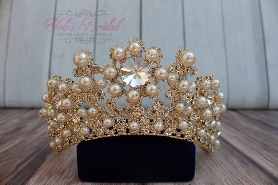 FAST SHIPPING!!! Gold Wedding Tiara With Pearls, Gold  display picture 2
