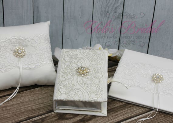 Fast Shipping Gorgeous Guest Book And Ring Pillow Set Ivory Etsy