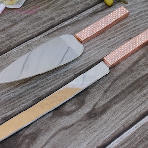 FAST SHIPPING Rose Gold Swarovski Crystal Cake Knife and Server Set, Wedding Cake Server and Knife, Rose Gold Cake Server and Knife image 1