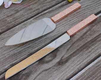 FAST SHIPPING!! Rose Gold Swarovski Crystal Cake Knife and Server Set, Wedding Cake Server and Knife, Rose Gold Cake Server and Knife