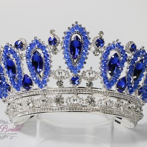 FAST SHIPPING!!! Silver with Royal Blue Tiara, Gorgeous Silver Tiara, Tall Blue Crown, Quinceañera Tiara, Blue Tiara, Beauty Pageant, Bridal