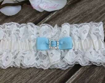 FAST Shipping!!!!  Beautiful Ivory Wedding Garter, Bridal Garter, Garter, Rhinestones Garter, Something Blue, Blue Wedding Garter