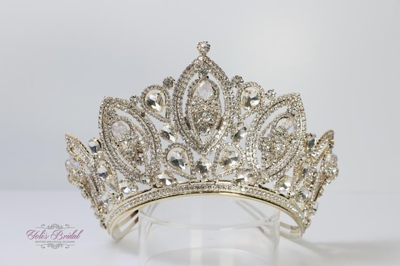 Tall Gold Rhinestone Crystal Bridal Crown Princess Bridal Crystal Gold Tiara Crown Detail Princess Queen spiky  main image 4