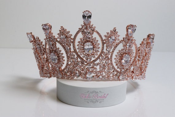 FAST SHIPPING!!! Zirconia Rose Gold Tiara, Quinceañera Tiara  display picture 2