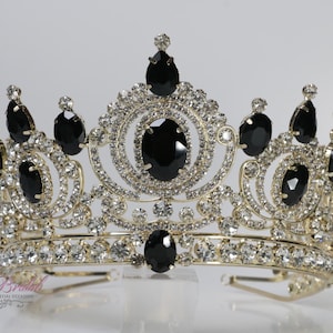 FAST SHIPPING!! Gold Tiara with Black Stones, Gorgeous Silver Tiara, Gold Tiara, Tall Silver Tiara, Silver Crown, Black Crown, Black Tiara